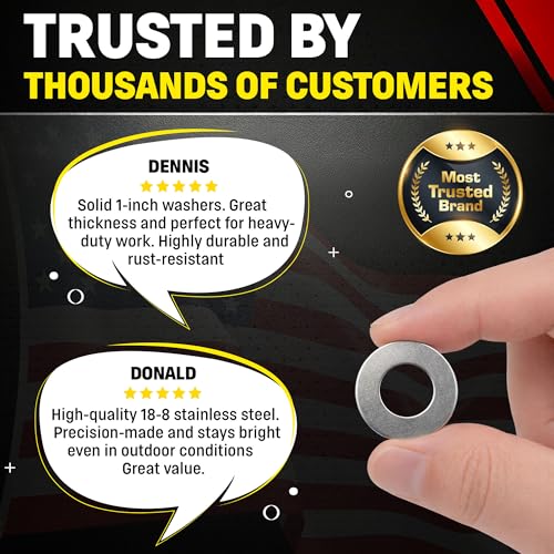 Chenango Supply 1 Inch Stainless Steel Flat Washers – 304 Stainless Steel 18-8, Corrosion-Resistant Flat Washers, 25 Pieces (1" Flat Washer) 1" Flat Washer