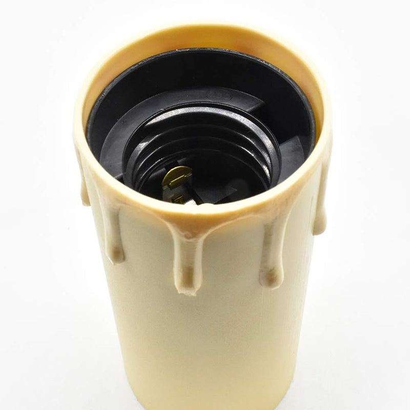 Pack of 3 E27 candle sleeves, ivory antique, 85 mm with drops ø 40 mm for chandelier socket, chandelier candle sleeve, vintage socket