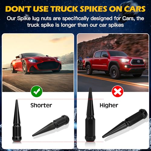 DYNOFIT M12x1.5 Black Spike Lug Nuts with 2 Chrome Socket Key