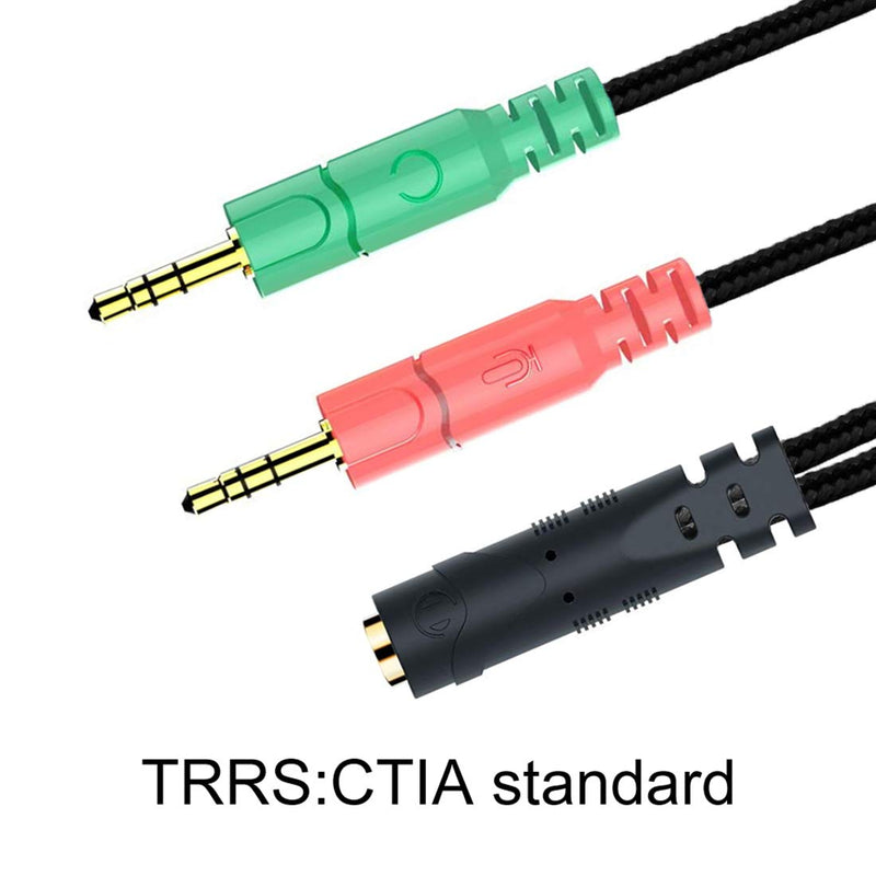 ENVEL Headset and Microphone Splitter Cable for PC 3.5mm Jack Headphones Audio Adapter Convertors 3.5mm Female to 2 Dual 3.5mm Male for Computer Simultaneously Y Splitter Black