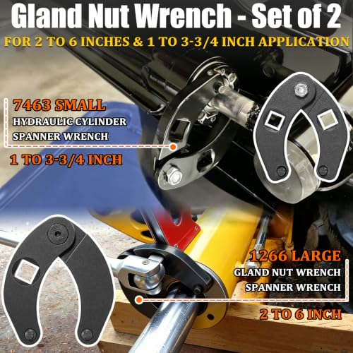 1266 & 7463 Gland Nut Wrench - Set of 2 Hydraulic Cylinder Pin Spanner Wrench, Adjustable Heavy Duty Spanner Wrench Remove & Install Gland Nuts - For Farm & Construction Equipment Nuts Under 7 Inches