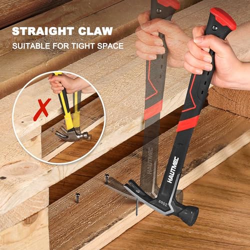 HAUTMEC 20 oz. One Piece Forged Framing Hammer With Straight Rip Claw Hammer, Milled Face, Shock-Absorbing Grip, with Magnetic Nail Holder, HT0371-HM 20oz Claw Hammer