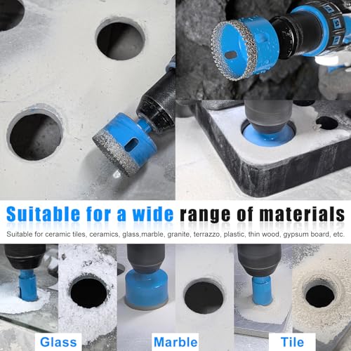 Diamond Hole Saw Tile Drill Bits Kit, 11 PCS Serrated Brazing Core Drill Bit Set with EVA Hole Saw Guide Jig, Hole Saw Sets for Ceramic, Glass, Tile, Marble, Granite, Gypsum K2-6/8/10/12/20/25/28/32/35/45/50 MM
