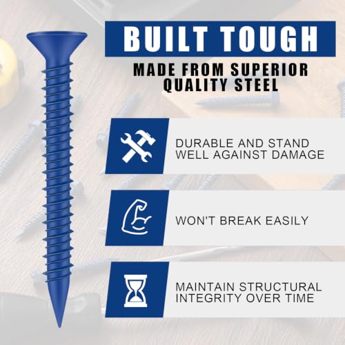 MorningRo 200 Qty 3/16" x 1-3/4" Star Head Concrete Screws Anchor with Drill Bits Blue Star Drive Bugle Head Screws for Anchor Masonry, Block, Brick, Cement, Stucco, Diamond Point and Wood Fastening 3/16" X 1-3/4"