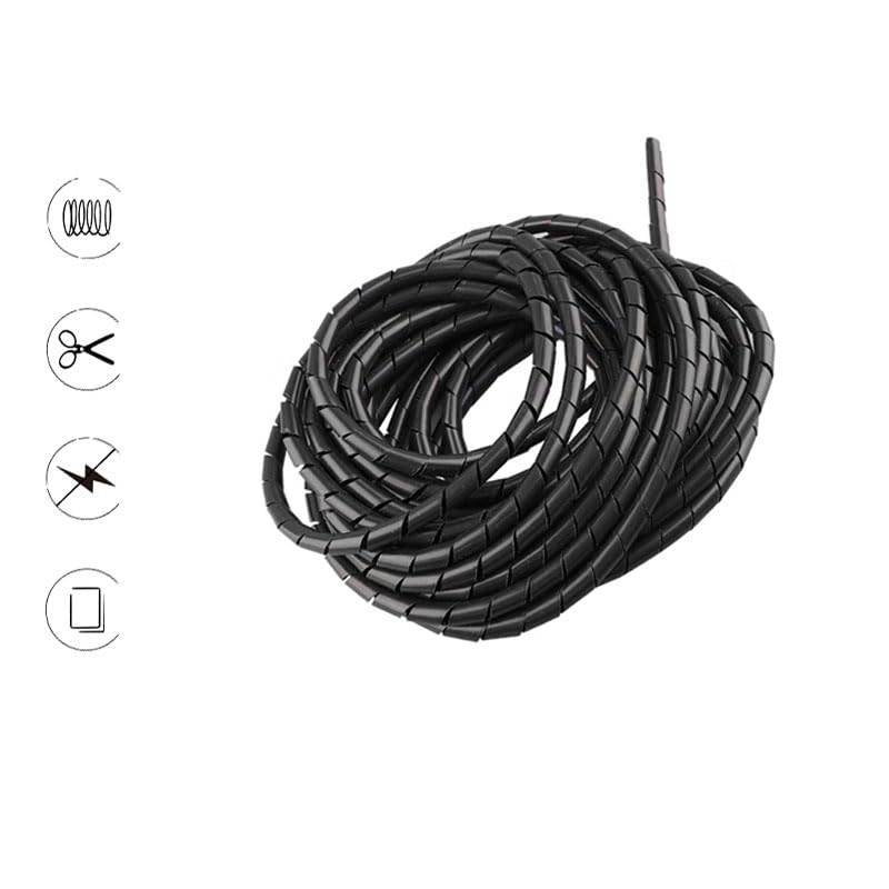 Spiral Cable Wrap -(6 mm) Cord Covers Bundle Sleeve Hose for PC TV Computer Electrical Wire Organizer, Cord Cover and Detangler (1/4 Inch-45Ft Black) 6mm