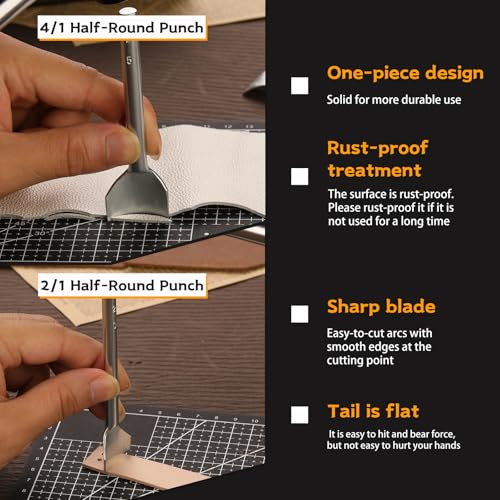 52 Shape Style Leather Hole Punch Tool for Belts, 14 Sizes Corner Punch, Half-Round Punch Set, End Punch, Punch Tool Set Hole Punch Cutter, Leather Punch Tool for Craft