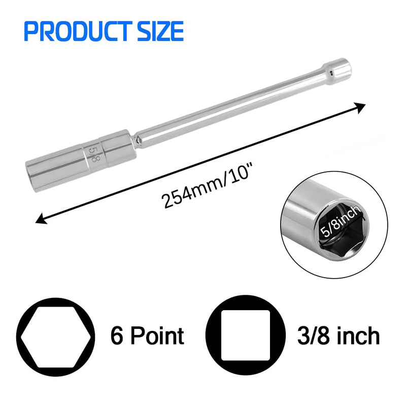 A ABIGAIL 5/8" Swivel Magnetic Spark Plug Socket 3/8 Inch Drive x 10" Total Length 6-Point 360 Degree Swivel Thin Wall Spark Plug Socket Removal Tool Cr-V Steel 10inch