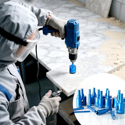 Diamond Core Drill Bits Set,16pcs Tile Hole Saw Kit Serrated Brazing Core Drill Bit Set for Porcelain Glass Ceramic Stone Granite Marble | Dry/Wet Dual-Use | High-Precision Drilling Blue Set of 16 drill bits