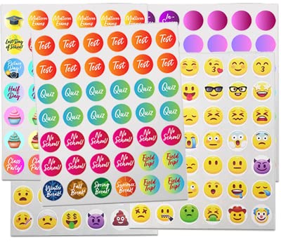 ChromaLabel 0.75 Inch Permanent Planner Dot Sticker Pack, 210 Labels Total, 3 Sheets of Variety Planner Stickers, 2 Sheets of Smileys