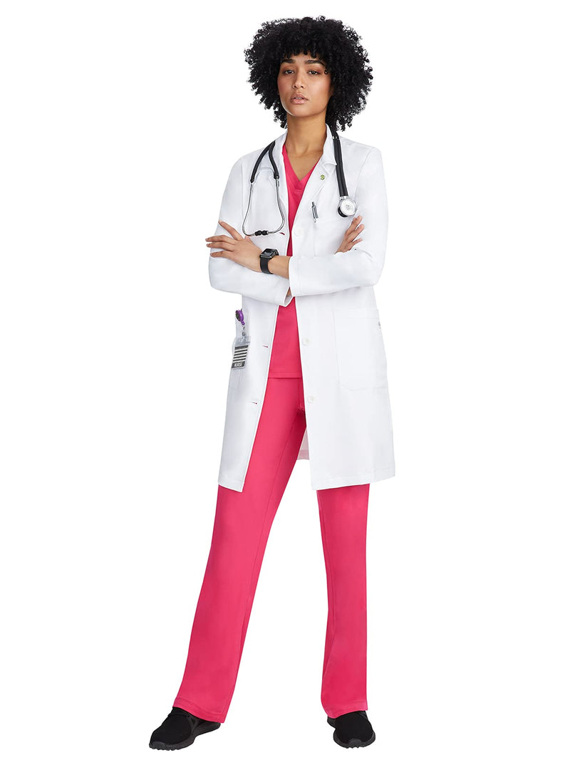 Healing Hands Lab Coat For Woman Faye Coat with 5 Pockets, Moisture Wicking and 2-Way Stretch 5161 Standard Size 37.5" Small White