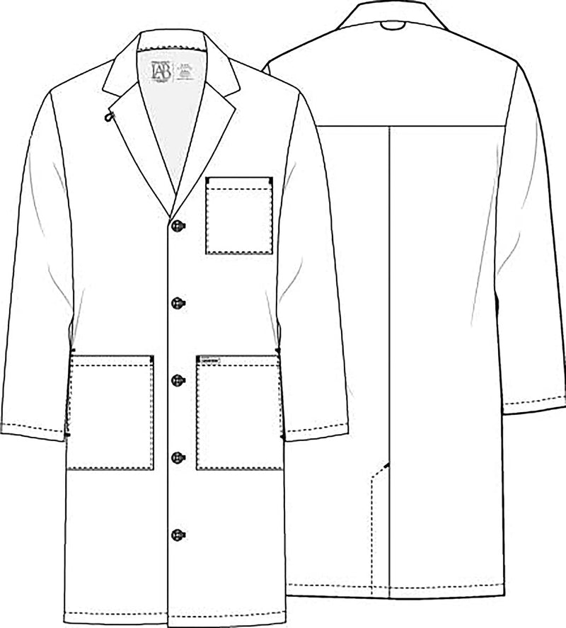 Cherokee Long Lab Coat for Men with Front Button Closure, 3 Pockets & Center back length 38" CK412 Standard Size 38" Medium White