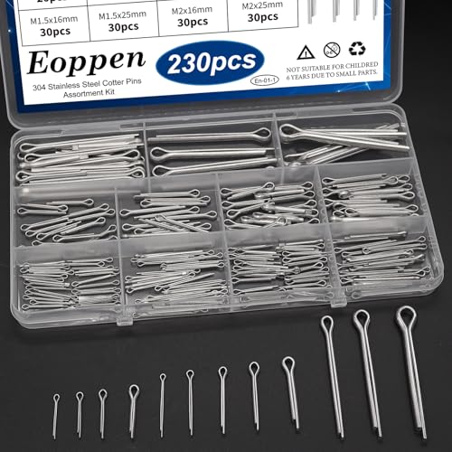 230Pcs Cotter Pin Assortment Kit - 304 Stainless Steel 12 Sizes Cotter Pin Set for Hitch Pin Lock Systems