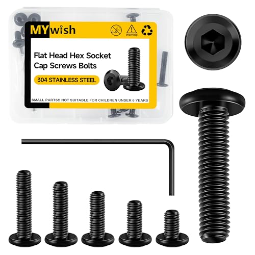 Mywish 750Pcs #6-32#8-32#10-24 1/4-20" Nuts and Bolts Assortment Kit & 25Pcs M6 Bolts x 12/16/20/25/30mm Flat Head Hex Socket Cap Screws Bolts Assortment Kit, 304 Stainless Steel Metric Screws