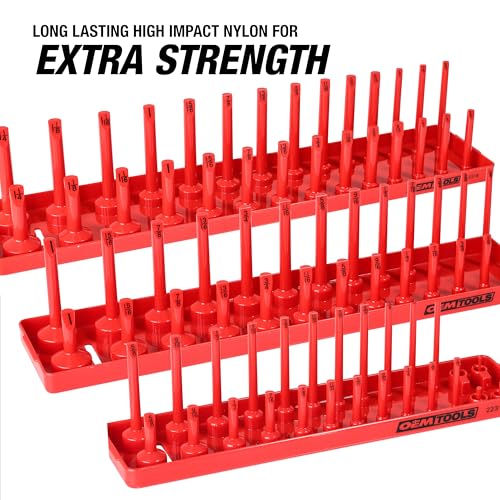OEMTOOLS 22237 6-Pc SAE & Metric Socket Tray Set for Sizes 1/4", 3/8”, 1/2" Red and Blue