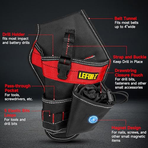 3 in 1 Magnetic Tool Belt Pouch+Replacement Padded Tool Belt(Adjustable 34''-40'')+Drill Holster,Heavy Duty Tool Belts for Men,Work Belts with Impact Holster for Electrician,Carpenter,Construction