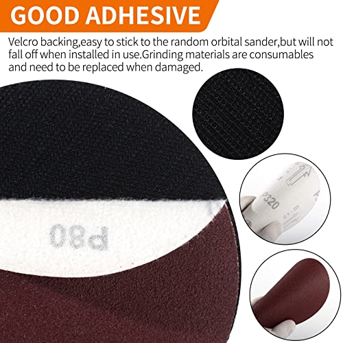 Pomsare Sanding Discs Pad Kit Sanding Disc 125 mm Pack of 50 Sandpaper with M14 Sanding Pad and Shaft for Angle Grinder Drill Grinder Grit 10 x 40/60/80/120/180 for Wood Metal standard