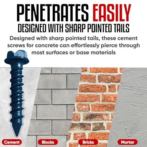 1/4 x 2-1/4" Star Torx Head Concrete Screws - Steel Masonry Screws for Concrete, Bricks, Blocks - Self-Tapping Concrete Screws with 3/16 x4-1/2 Drill Bit - 100 Screws/Box 1/4x2-1/4"