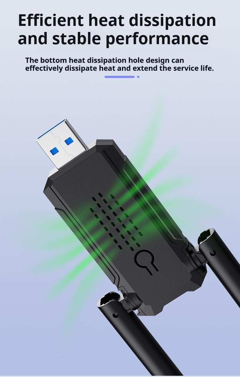 USB WiFi Adapter,1300Mbps WiFi USB 3.0 Dual Band 5G/2.4G Wireless Network Adapter for Desktop Laptop PC, Dual 2dBi Antennas,Supports Windows 11/10/8.1/8/7