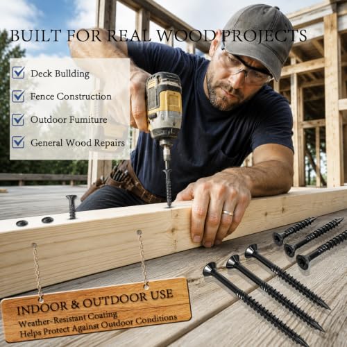 180 Piece Wood Screw Assortment Kit, Star Drive Deck Screws with Exterior Epoxy Coating, Rust Resistant Outdoor Wood Screws, Includes 7 Popular Sizes from #8, #10, #14 and 3 Star Drive Bits.