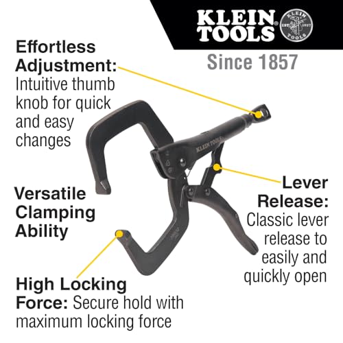 Klein Tools 38632 C-Clamp Locking Pliers with Standard Jaws, Intuitive Thumb Knob, Adjustable Clamp for Home, Shop, Woodworking, 11-Inch 11-In Standard Jaw