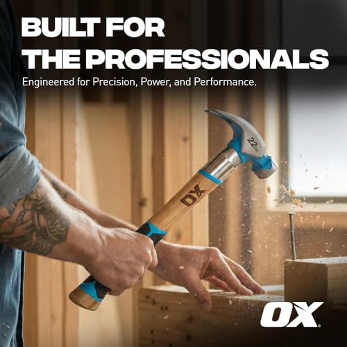 OX 22 oz Framing Hammer Milled Face with Rubber Grip Wood Handle Hammers with American Hickory - Claw Martillos De Construccion 22-oz Hammer + Steel shaft & Grip