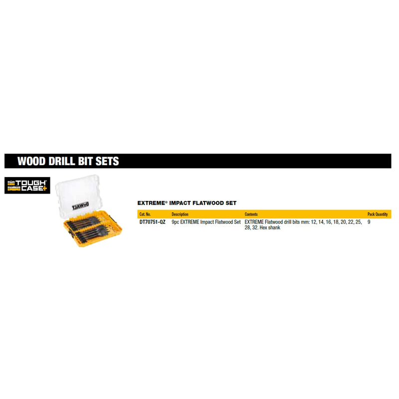 DEWALT Extreme Flat Wood Drill Bit 9 Piece Set, Impact Rated, DT70751-QZ