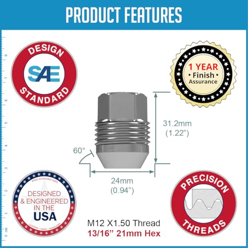 Wheel Accessories Parts 20 pcs M12x1.5 12x1.5 Thread OEM Style Lug Nuts 1.23" Long Chrome 13/16" 21mm Hex Hex Fits Chevrolet Malibu Camaro Corvette ｜ Pontiac Firebird 9599296 ｜ 611-150 ｜ 12337896 20 Pack