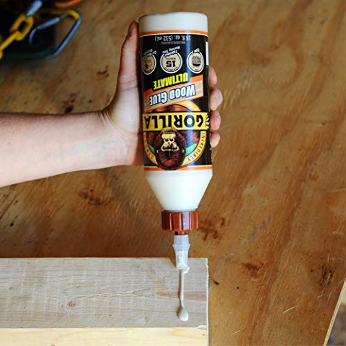 Bundle of Gorilla Ultimate Waterproof Wood Glue, 18 Ounce, Natural Wood Color, (Pack of 1) + Gorilla All Purpose Wood Filler, 6oz Tube, Natural (Pack of 1)