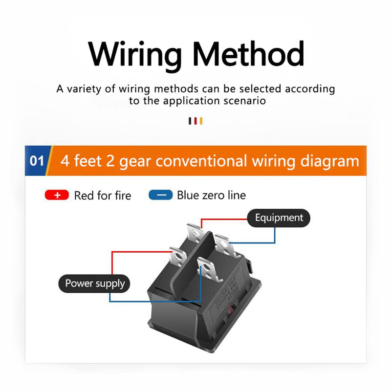 JINXIAN Pack of 4 basic switches, rocker switches, AC 250V 16A 125V 20A toggle switch red luminous with waterproof cover, widely used for various types of electrical black