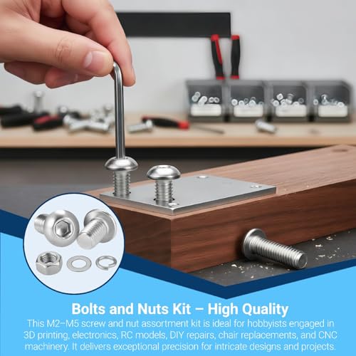 3360Pcs Metric Machine Screw Assortment Kit, M2 M3 M4 M5 304 Stainless Steel Hex Socket Button Head Bolts and Nuts Kit with Lock Washers & Flat Washers Set 3360 Button Head M2 M3 M4 M5
