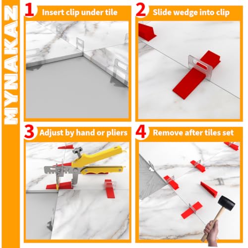 400 Pcs Tile Spacers, 1/51" (0.5mm) Tile Leveling System, Tile Levelers with Reusable Wedges and Tile Leveling Clips, Tile Tools Kit for Ceramic Installation 400