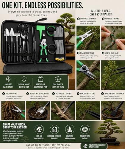Bonsai Tools Kit 24 PCS for Beginners, Bonsai Tree Kit with PU Leather Bag, Pruning Shears, Scissors, Bonsai Wire, Succulent Repotting Tools, Gardening Gift for Women Men