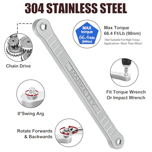 Offset Extension Wrench for Tight Spaces, Heavy Duty Wrench Extender Tool Silvery