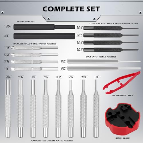 25-Piece Punch Set and Hammer & 9-Piece Roll Pin Punch Set