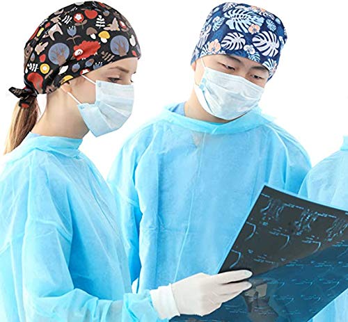 SATINIOR 4 Pack Scrubbing Cap Printed Full Turban Hat Adjustable Full Hair Cover Unisex Doctor Cap with Sweatband for Beauty Worker Personal Care Needs
