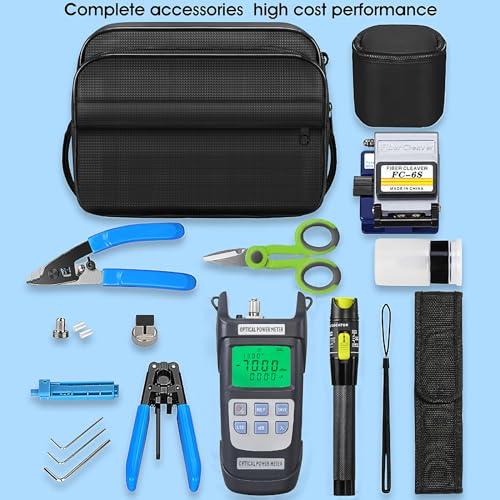 Fiber Optic Tool Kit 9-in-1 with FC-6S Fiber Cleaver, Optical Power Meter