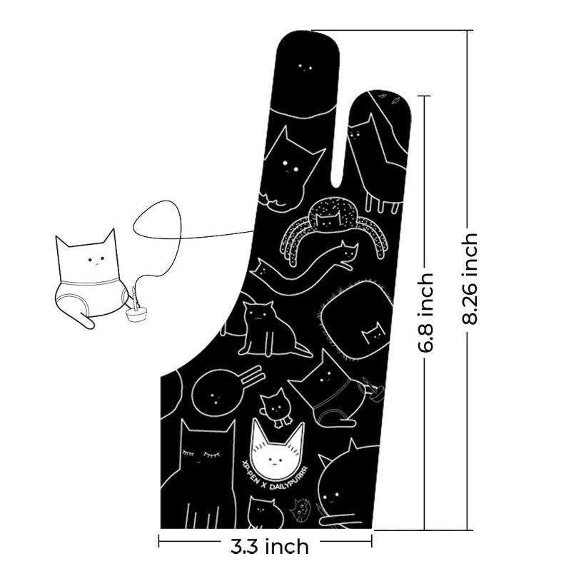 XPPen Digital Drawing Glove Two-Finger Artist Glove for Drawing Tablet Cute Cat Print Drawing Glove Suitable for Right and Left Hand Cat Print Glove
