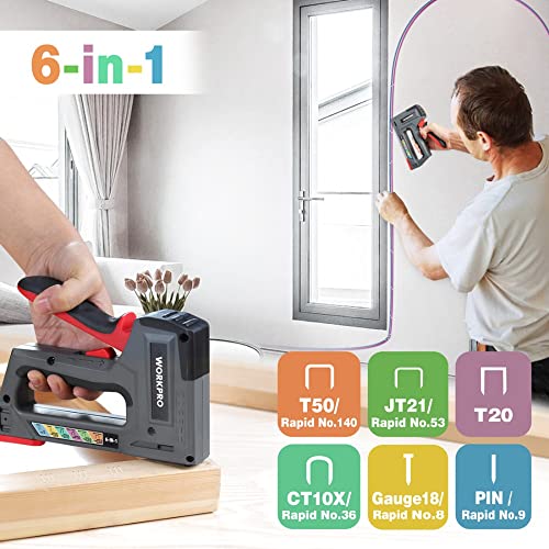 WORKPRO 6-in-1 Staple Gun, Manual Brad Nailer with 4000 Counts Staples Grey