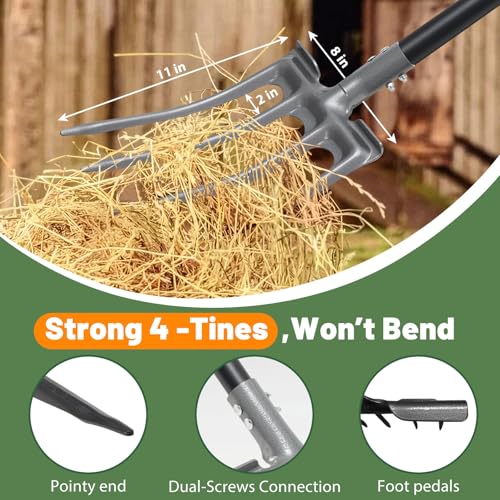 Lilyvane Garden Fork, 4-Tine Gardening Pitchfork with 35” Metal Handle, 46” Long Heavy Duty Digging Manure Forks for Farm Garden Mulch Spreading, Loosening,Potato Digging Composting Transplanting