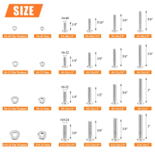 HELIFOUNER 720 Pieces #4-40#6-32#8-32#10-24 Phillips Pan Head Machine Screws Nuts Washers Assortment Kit, Coarse Thread, Fully Machine Threaded, 304 Stainless Steel #4-40 #6-32 #8-32 #10-24