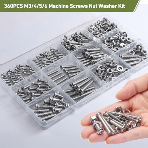 537Pcs M3 M4 M5 M6 Bolts Assortment Kit, Metric Machine Screws Phillips Pan Head Nuts Bolts Washer Assortment Kit, 304 Stainless Steel for Household Repairs,Electrical Wall Plate Switch M3/4/5/6 537PCS Machine SS