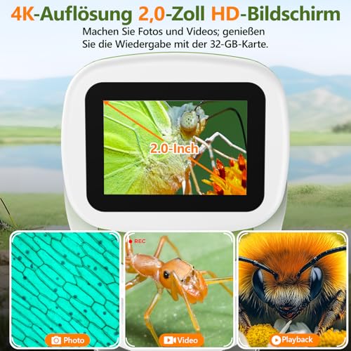 Children's microscope with stand, 2-inch 4K screen, 1000X digital magnification, portable mini-scope science kit for boys and girls ages 4-12 with slide set, 32G card, STEM learning toy, gift
