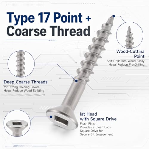 500 Pack #8 x 1-1/4 Inch Deck Screws, 304 (18-8) Stainless Steel Wood Screw