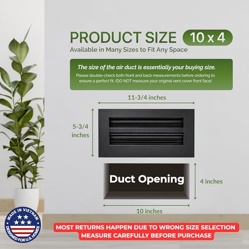 Modern Black AC Vent Cover 10x4 (Duct Opening) 2 Pack, Premium Aluminum Linear Slot Diffuser, Decorative HVAC Register for Wall, Ceiling & Floor, Adjustable Airflow 10x4-pack 2