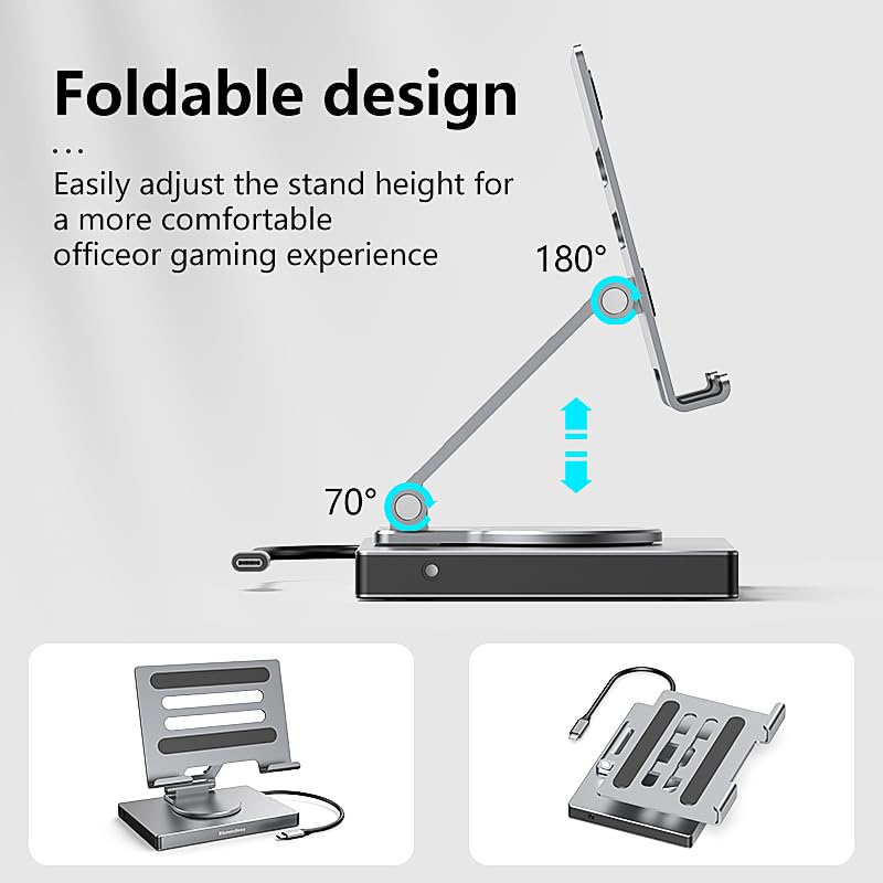 iPad Pro USB C Hub, Adapter for iPad Pro M4 M2 M1 13 12.9 11 Inch iPad Air Docking Station Foldable with 4K 60Hz HDMI, PD Charging, SD/TF Card Reader, 3 USB 3.0, 3.5 mm Audio, iPad Dock Stand