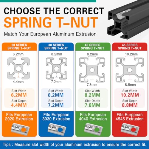 Yaocom 100 Pcs 4040 Series M8 T Nuts Half Roll in Spring