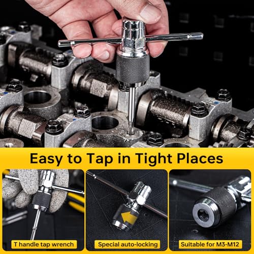 YIYEIE Ratcheting Tap and Die Handle, 5PC Tap Handle Tool with Ratchet Tap Socket, Extendable T-Handle Tap Wrenches Set