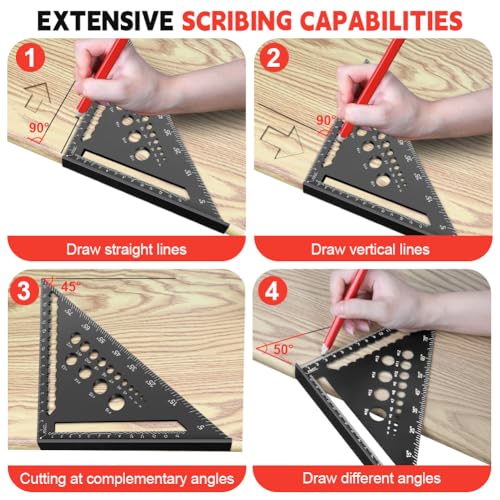 flintronic Carpenter's Square Set, 2 Pieces, Multifunctional Try Square, 18 cm + 30 cm, Aluminum Ruler Angle Guide Including Flat Carpenter's Pencil for Measuring Angles (Black) #A black 30 cm + 18 cm ruler + 2 x pencils