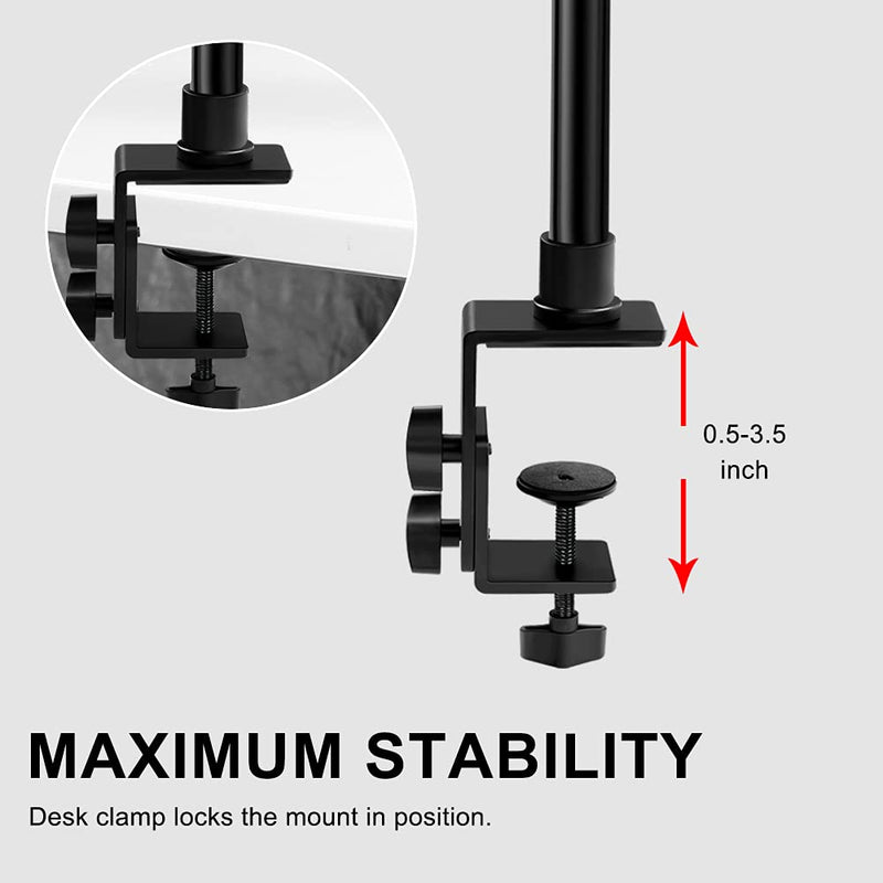 Camera Desk Mount Stand, 11 Inch Magic Arm with 1/4" Screw Thread, 15.5-25.5 Inch Tabletop Clamp Mount Stand for DSLR Camera Rig/Ring Light/Self Broadcasting/Live Streaming/Online Working Black