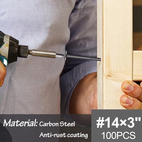 #14×3 Inch 100pcs T30 Star Drive Outdoor Wood Deck Construction Timber Lag Fence Screws,Rust Resistant Black Ceramic Coating, Torx Bit Included #14×3" 100